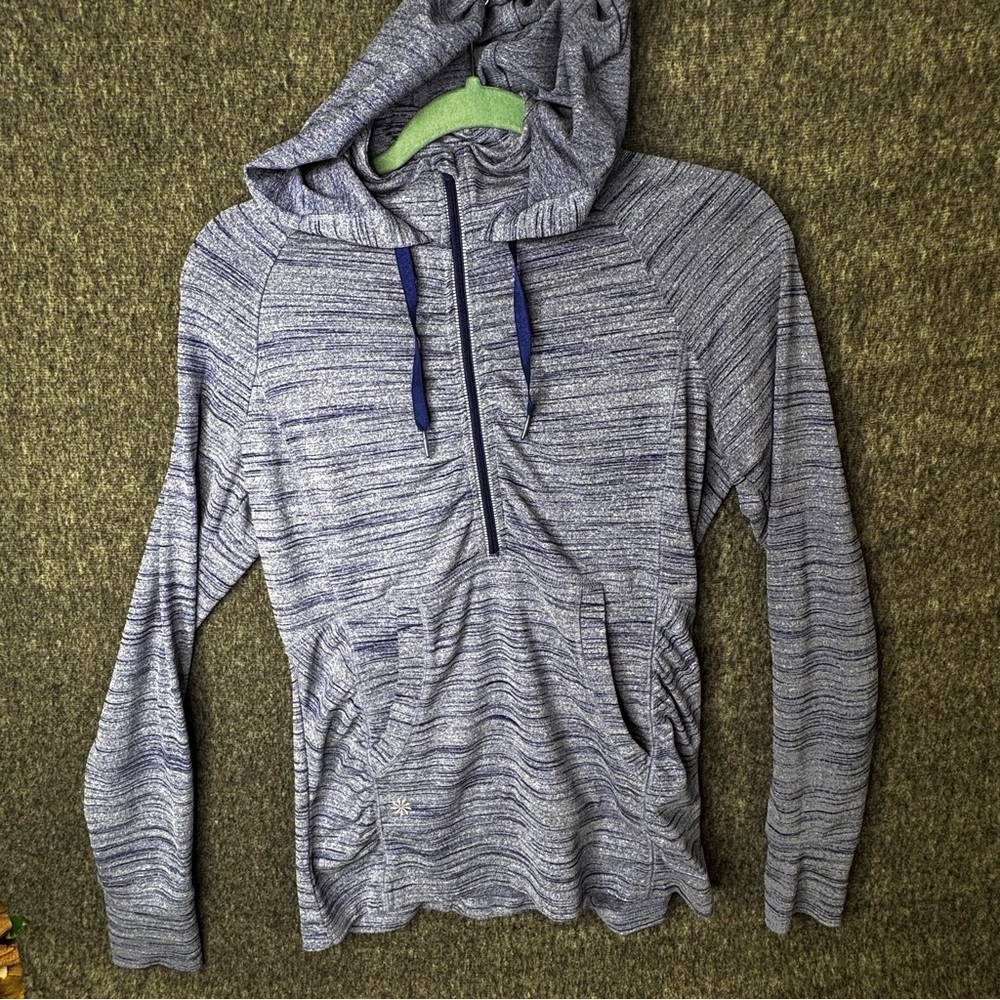 Athleta Heavenly Hail 1/2 Zip Hoodie Striped Purple Blue Pullover Sz‎ SM